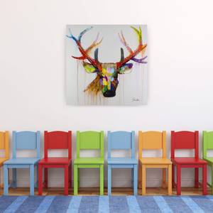 Acrylbild handgemalt Zum bunten Hirschen Massivholz - Textil - 80 x 80 x 4 cm