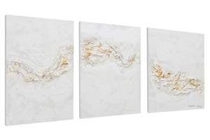 Bild handgemalt Verhüllende Details Beige - Weiß - Massivholz - Textil - 90 x 40 x 4 cm
