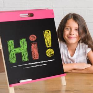 Pinke Kindertafel für Kreide Schwarz - Braun - Pink - Holzwerkstoff - 48 x 49 x 36 cm