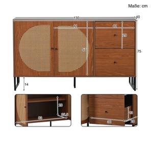 Sideboard Emilia Braun - Holzwerkstoff - Metall - Rattan - 40 x 75 x 130 cm