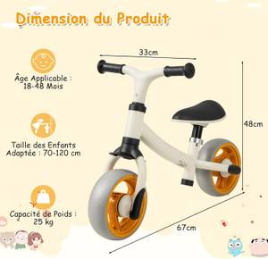 Vélo d'Equilibre Bébé NO32316ZMFR Blanc - Matière plastique - 48 x 67 x 33 cm