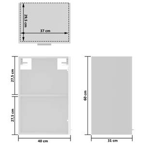 Armoire en verre suspendue 3016496-12 Blanc brillant - Gris - Blanc - Largeur : 40 cm