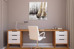 Acrylbild handgemalt Mit dir um die Welt Grau - Massivholz - Textil - 80 x 80 x 4 cm
