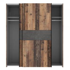 Armoire effet bois vintage béton gris Marron - En partie en bois massif - 170 x 190 x 61 cm