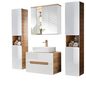 Badezimmer Set Hochgl. weiß Wotaneiche Weiß - Holzwerkstoff - 180 x 195 x 46 cm