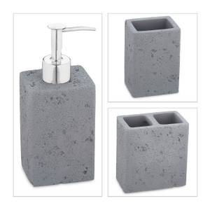 3-tlg. Badezimmer Set aus Beton Grau - Silber - Metall - Stein - 11 x 12 x 7 cm