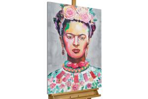 Acrylbild handgemalt Frida Massivholz - Textil - Holz teilmassiv - 60 x 90 x 4 cm