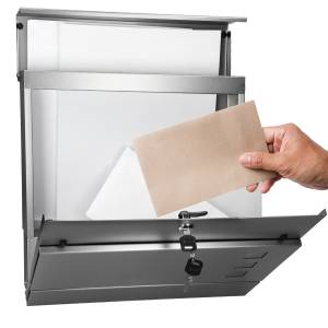 Standbriefkasten mit Zeitungsfach Silber - Metall - 17 x 120 x 43 cm