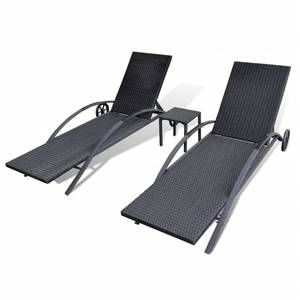 Duo de 2 chaises longue avec table basse Noir - Matière plastique - Polyrotin - 65 x 39 x 200 cm