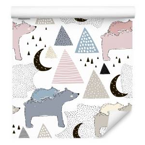 Papier Peint pour enfants ours montagnes Beige - Noir - Bleu - Gris - Blanc - Papier - Textile - 53 x 1000 x 1000 cm