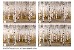 Bild handgemalt Morgentau im Birkenwald Gold - Massivholz - Textil - 150 x 100 x 4 cm