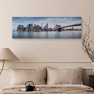 Panoramabild Architektur New York 3D Beige - Blau - Grau - Weiß - Textil - 145 x 45 x 45 cm