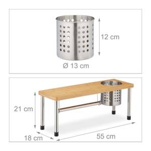 Küchenregal Arbeitsplatte Schwarz - Braun - Silber - Bambus - Metall - 55 x 21 x 18 cm
