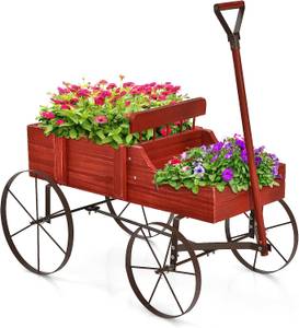 Blumenständer Holzwagen Pflanzwagen Rot