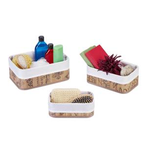 Lot de 3 paniers de rangement en bambou Noir - Marron - Blanc - Bambou - Bois manufacturé - Textile - 30 x 12 x 20 cm