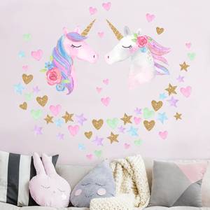 Wandtattoo Aquarell Einhorn Glitzer Set 95 x 60 cm