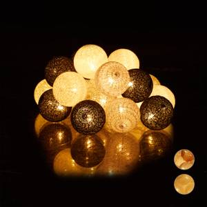 Guirlande Lumineuse LED 20 Boules Coton Noir - Gris - Blanc
