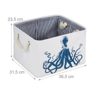 Panier de rangement marin pieuvre Bleu - Blanc - Métal - Textile - 37 x 24 x 32 cm