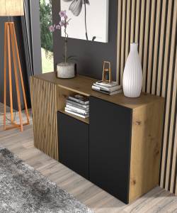 Kommode AURIS 135x42x82 Beige - Schwarz - Holzwerkstoff - Kunststoff - 135 x 82 x 42 cm