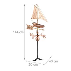 Wetterfahne Schiff Schwarz - Gold - Metall - 60 x 144 x 46 cm