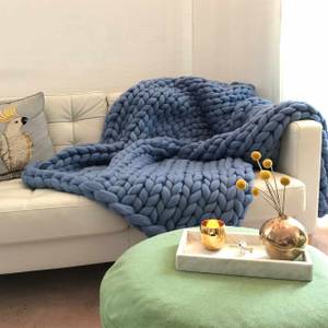 Wolldecke Cosima Chunky Knit L rauchblau 180 x 130 cm