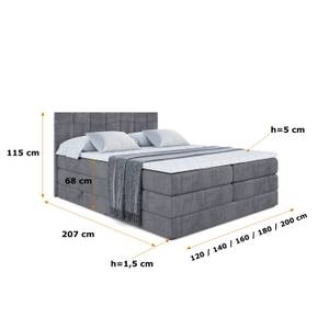 Boxspringbett MOETI KING Steingrau - Breite: 200 cm