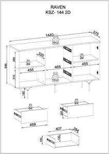 Sideboard RAVEN SB144 2D3D Schwarz - Holzwerkstoff - Kunststoff - 144 x 83 x 38 cm