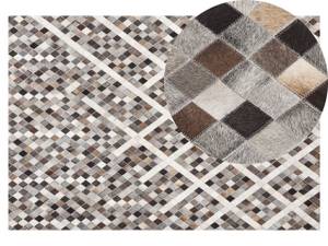 Tapis patchwork AKDERE Beige - Marron - Gris - Blanc - Cuir véritable - 200 x 140 x 140 cm