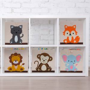 Bac de rangement Singe pour enfants Marron - Blanc - Papier - Textile - 33 x 33 x 33 cm