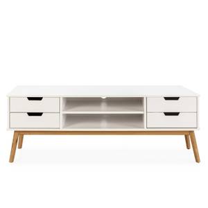 Meuble tv Baku 1 porte et 2 tiroir blanc Blanc - Bois massif - Bois/Imitation - 140 x 52 x 40 cm