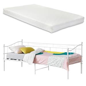 Cadre de Lit Arjeplog Acier et Matelas Blanc