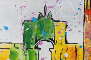 Bild gemalt Lisbon Skyline Silhouette Grau - Massivholz - Textil - Holz teilmassiv - 120 x 60 x 4 cm