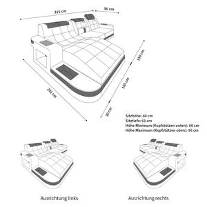 Ledersofa Wave L Form mit LED Schwarz - Weiß