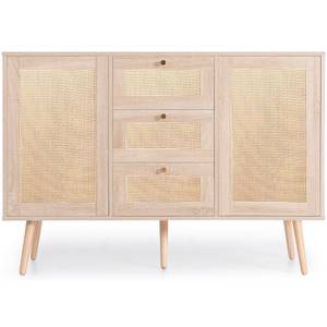 Sideboard NaturⅢ Beige - Holzwerkstoff - Rattan - Massivholz - 40 x 82 x 120 cm