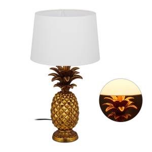 Lampe de table ananas doré Doré - Blanc - Matière plastique - Pierre - Textile - 30 x 54 x 30 cm