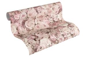 Rosentapete 3D Optik Rosa Lila Silber Pink - Weiß - Kunststoff - Textil - 53 x 1005 x 1 cm