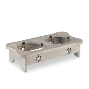 Gamelles pour chiens Gris - Argenté - Bois manufacturé - Métal - 41 x 10 x 21 cm