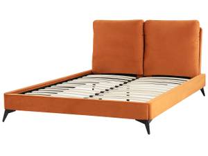 Lit double MELLE Noir - Orange - Largeur : 156 cm