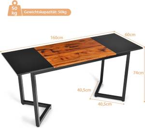 Schreibtisch HW67467BK Schwarz - Holzwerkstoff - 60 x 74 x 160 cm