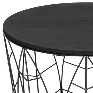 Table basse KUMI, Ø 40 cm, motif feuille Noir - Métal - 40 x 41 x 40 cm