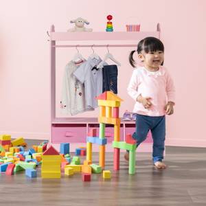Kinder Kleiderständer mit Spiegel Pink - Holzwerkstoff - Glas - Textil - 98 x 107 x 61 cm