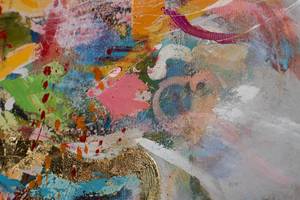 Tableau peint Burst of Emotions Gris - Bois massif - Textile - 80 x 80 x 4 cm