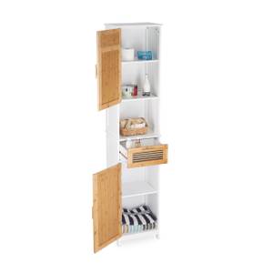 Badschrank hoch Braun - Weiß - Bambus - Holzwerkstoff - 39 x 180 x 30 cm