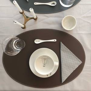 Leder Tischset KANON  oval braun Braun - Echtleder - 34 x 1 x 47 cm