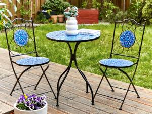 Bistro Set CIGLIANO 3-tlg Schwarz - Blau - Metall - 60 x 75 x 60 cm