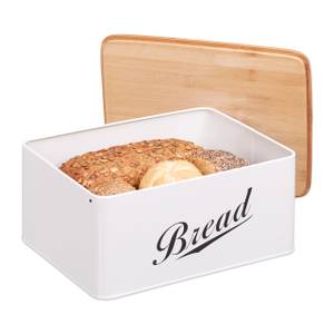 Brotkasten mit Bambusdeckel Schwarz - Braun - Weiß - Bambus - Metall - 31 x 14 x 24 cm