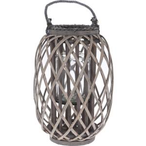 Lampion en osier, Ø 27,5 x 41 cm, gris Gris - Fibres naturelles - 28 x 41 x 28 cm