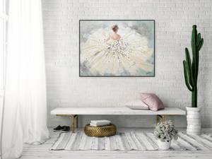 Acrylbild handgemalt Wolkentänzerin Grau - Weiß - Massivholz - Textil - 100 x 75 x 4 cm