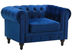 Fauteuil CHESTERFIELD Bleu - Bleu marine - Chêne foncé - 110 x 70 x 75 cm