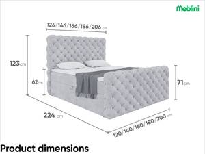 Boxspringbett Duke Hellgrau - Breite: 186 cm - H4